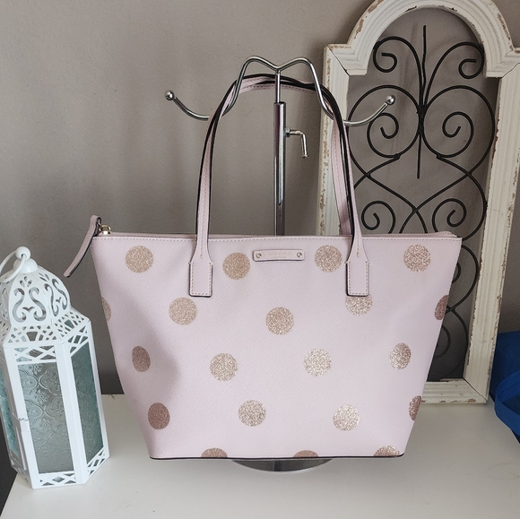 kate spade Handbags - Kate Spade Pink Glitter Polka Dot Tote Bag EUC